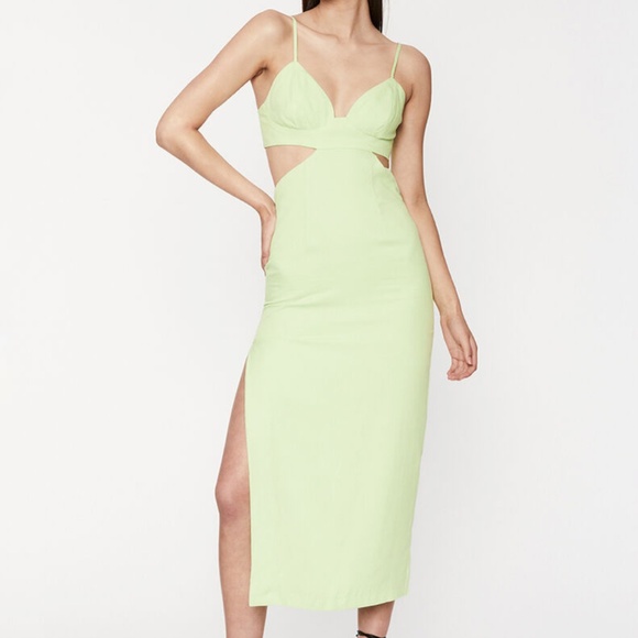 Bardot Cut Out Slit Midi Dress in Lime - Picture 8 of 8